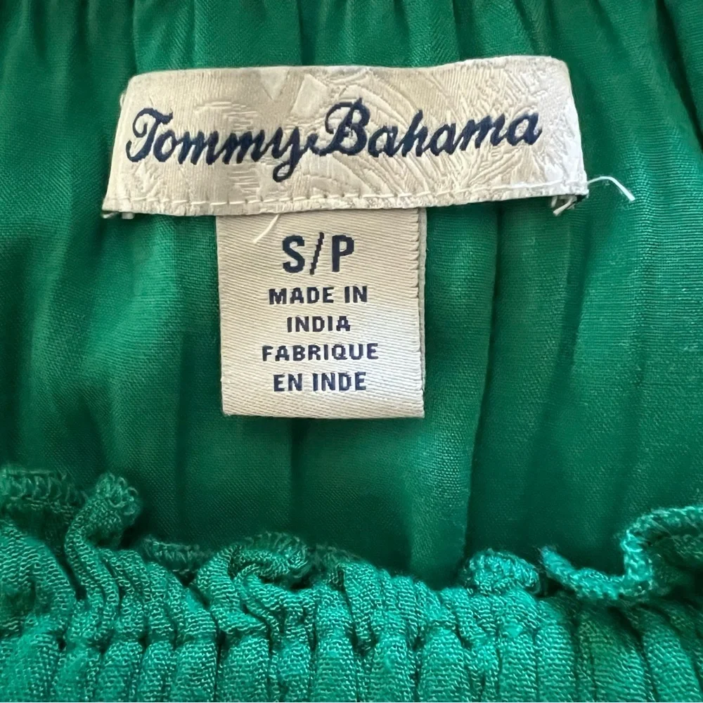 Tommy Bahama Green Caicos Crinkle Off The Shoulder Elastic Waist Women's Dress - Picture 4 of 6